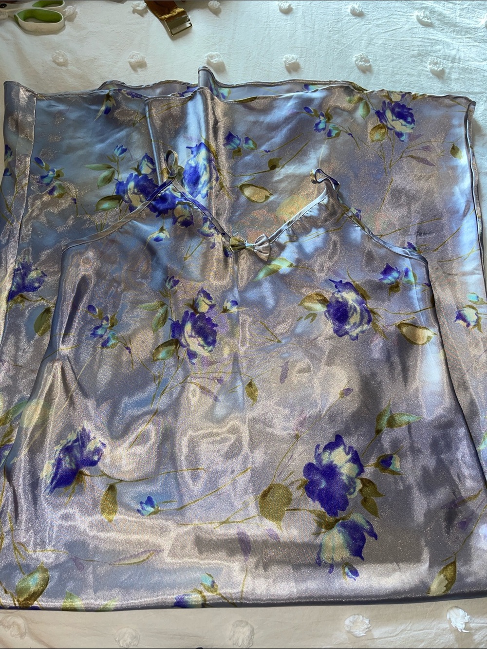 Silky Floral Slip Nightdress - Lavender/Blue